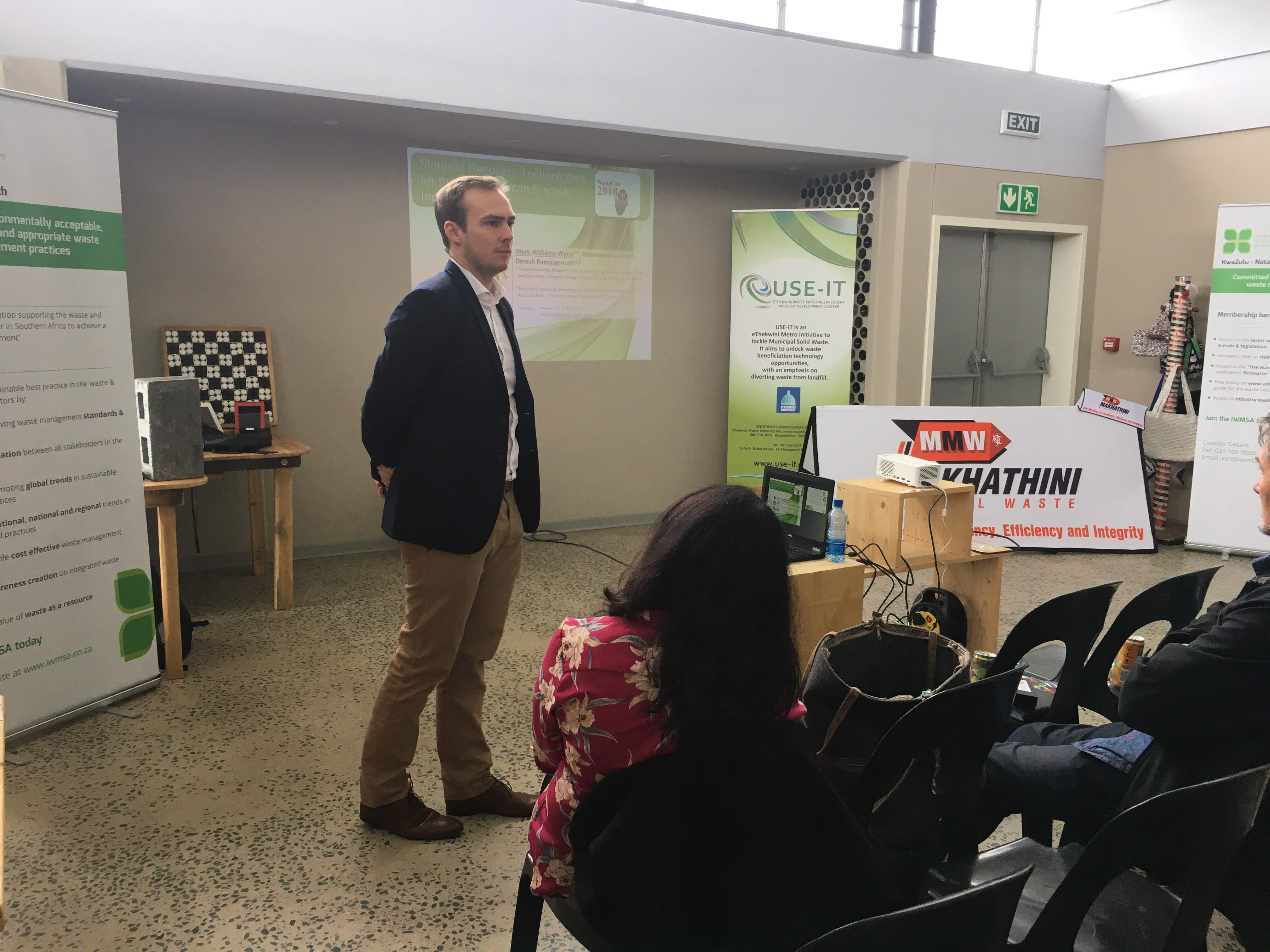 Mark Williams-Wynn of UKZN presenting on the material recovery technologies for e-waste